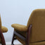 Pair of 1950s Italian armchairs in the style of Gianfranco Frattini, olive green bouclé fabric, restored wood. Coppia poltrone vintage bouclé verde.