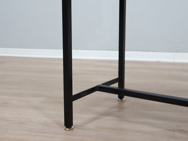 1950s teak slatted bench: panchetta vintage in teak e ferro, banc à lattes en teck, Mid-Century Modern Teakbank, banco de listones de madera maciza.