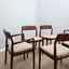 Set of 6 1960s Niels Otto Møller Danish solid teak dining chairs in off-white bouclé fabric. Set 6 sedie teak danesi anni 60 bouclé.