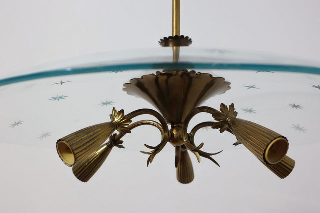 Mid-Century brass and glass chandelier Pietro Chiesa 1940s