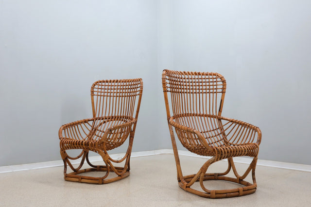 Tito Agnoli rattan chairs BONACINA 1960s, set of 2