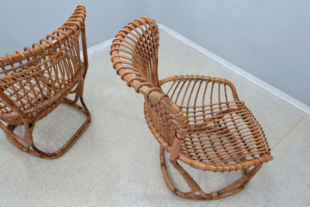 Tito Agnoli rattan chairs BONACINA 1960s, set of 2