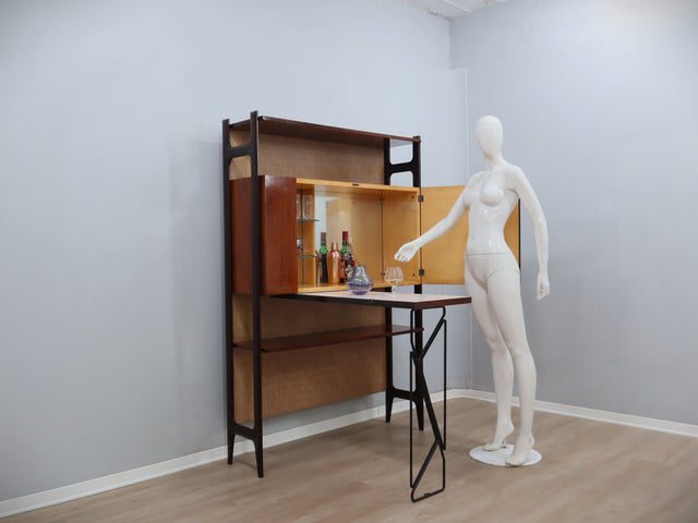 1950s Italian mid century bar cabinet with folding table