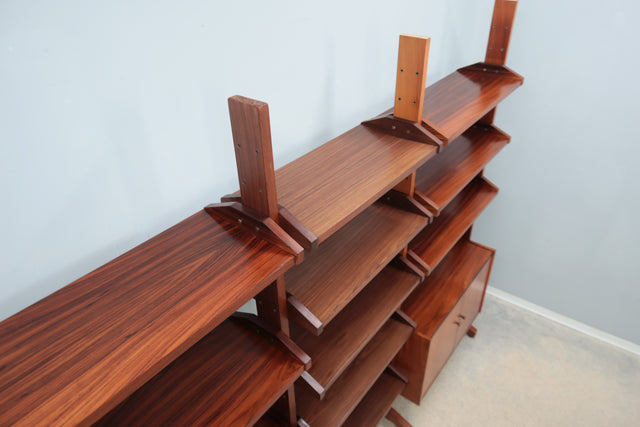 Mid century teak modular bookcase with folding desk 1950s