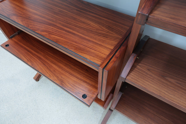 Mid century teak modular bookcase with folding desk 1950s