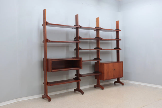 Mid century teak modular bookcase with folding desk 1950s