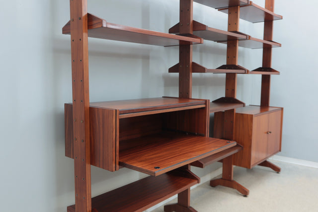 Mid century teak modular bookcase with folding desk 1950s