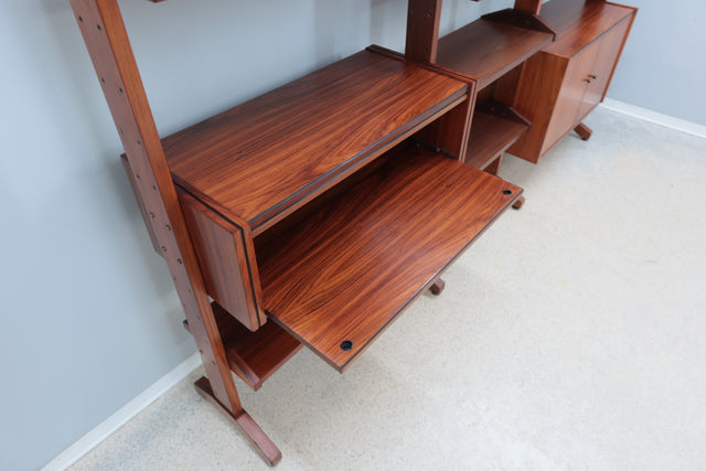 Mid century teak modular bookcase with folding desk 1950s