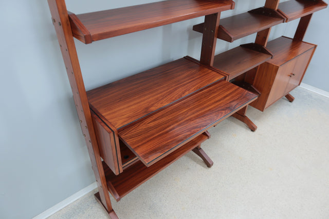 Mid century teak modular bookcase with folding desk 1950s