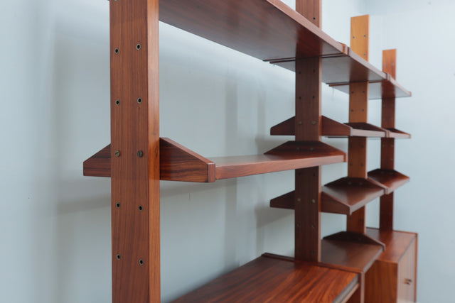 Mid century teak modular bookcase with folding desk 1950s