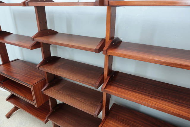 Mid century teak modular bookcase with folding desk 1950s