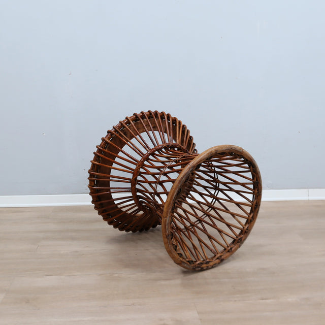 1950s Italian Franco Albini for Vittorio Bonacina woven rattan and bamboo round glass coffee table basse ronde en rotin et bambou