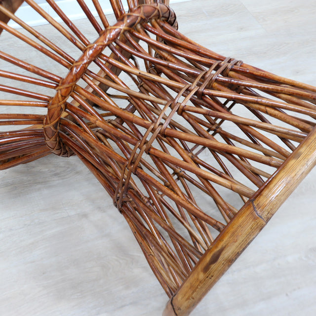 1950s Italian Franco Albini for Vittorio Bonacina woven rattan and bamboo round glass coffee table basse ronde en rotin et bambou