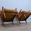 Camea 50s reclining armchairs mustard velvet. Poltrone vintage legno massello. Fauteuils rétro moutarde. 50er Samt Sessel. Sillones mid-century retro