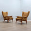 Camea 50s reclining armchairs mustard velvet. Poltrone vintage legno massello. Fauteuils rétro moutarde. 50er Samt Sessel. Sillones mid-century retro