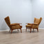 Camea 50s reclining armchairs mustard velvet. Poltrone vintage legno massello. Fauteuils rétro moutarde. 50er Samt Sessel. Sillones mid-century retro