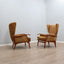 Camea 50s reclining armchairs mustard velvet. Poltrone vintage legno massello. Fauteuils rétro moutarde. 50er Samt Sessel. Sillones mid-century retro