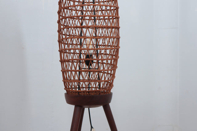 Mid century scandinavian tripode rattan floor lamp 1950s