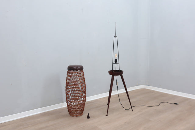 Mid century scandinavian tripode rattan floor lamp 1950s