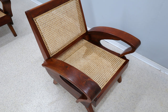 Mid century teak wood and Vienna straw armchair 1950s