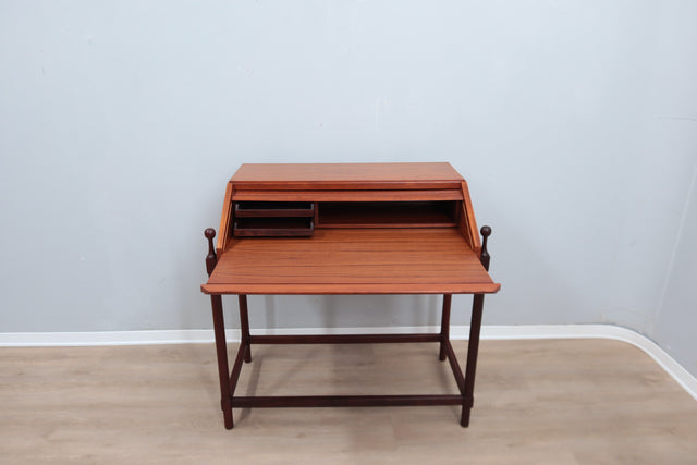 Mid century roll-top shutter teak desk F.lli Proserpio 1960s