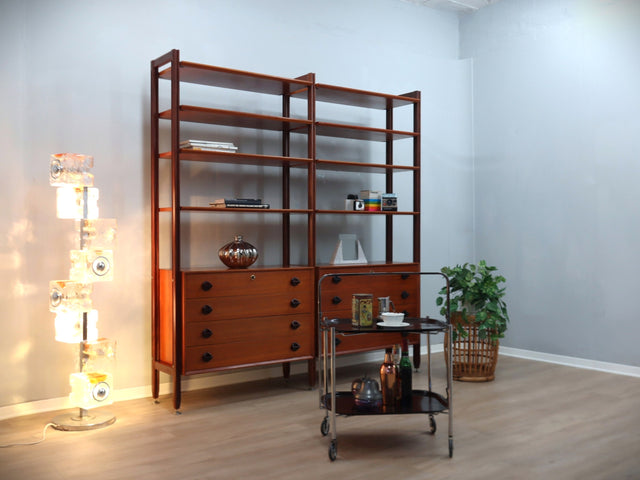 Mid-century modular teak bookcase with drawers and shelves Italy 1960s