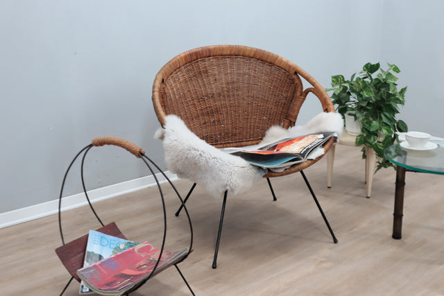 Mid century Italian design rattan and wicker scoop chair 1950s