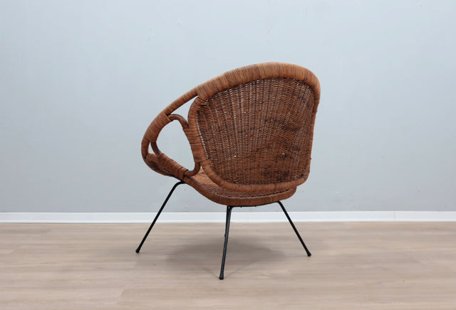 Mid century Italian design rattan and wicker scoop chair 1950s