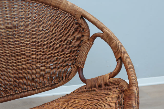 Mid century Italian design rattan and wicker scoop chair 1950s