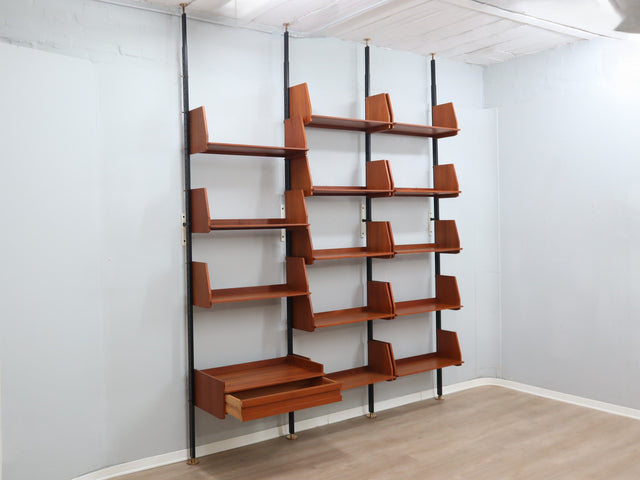 1950s teak modular bookcase, bibliothèque vintage en teck, modulare Bücherregal 50er Jahre Italian design