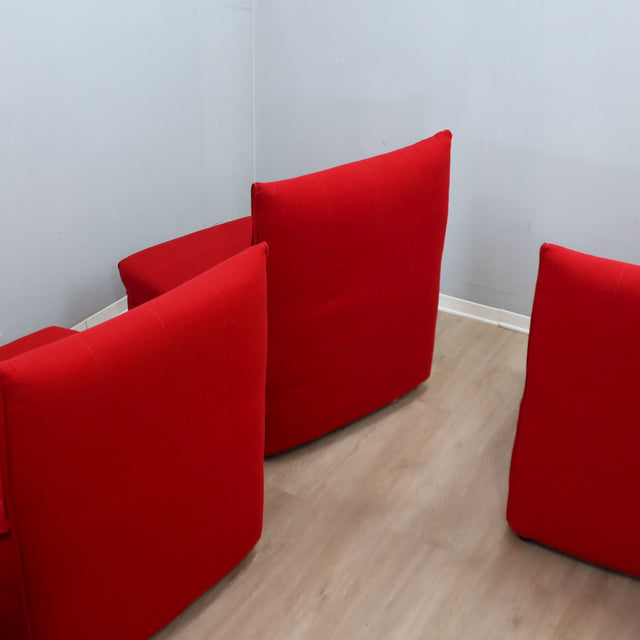 Set 4 red 1970s Baia modular chairs by Citterio & Nava. 4 fauteuils modulables Baia Citterio Nava. 4er Set Baia Sessel Citterio Nava 1970.