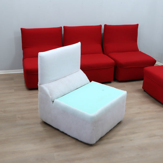 Set 4 red 1970s Baia modular chairs by Citterio & Nava. 4 fauteuils modulables Baia Citterio Nava. 4er Set Baia Sessel Citterio Nava 1970.