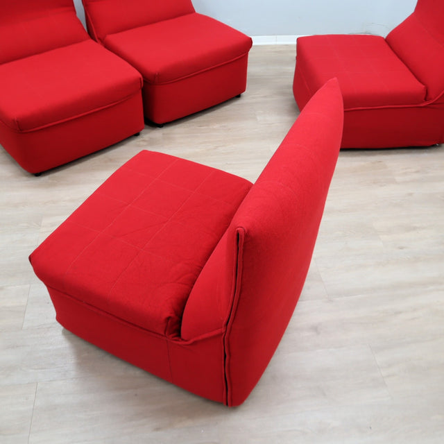 Set 4 red 1970s Baia modular chairs by Citterio & Nava. 4 fauteuils modulables Baia Citterio Nava. 4er Set Baia Sessel Citterio Nava 1970.