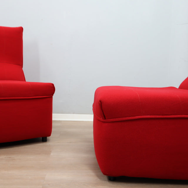 Set 4 red 1970s Baia modular chairs by Citterio & Nava. 4 fauteuils modulables Baia Citterio Nava. 4er Set Baia Sessel Citterio Nava 1970.