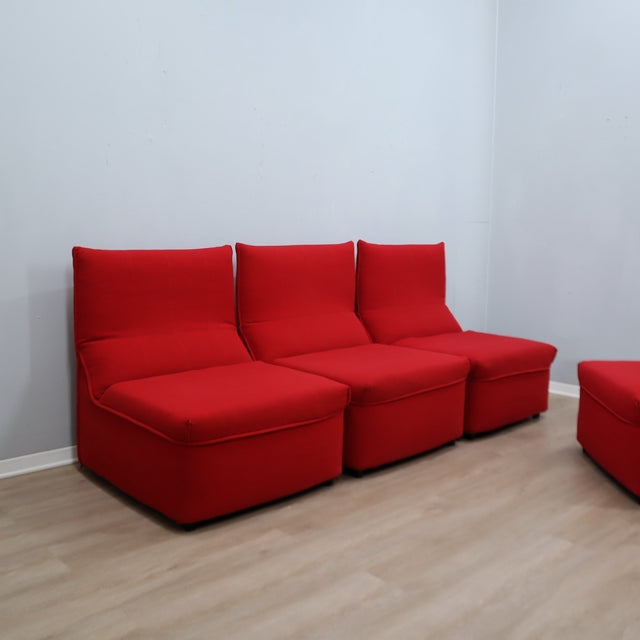 Set 4 red 1970s Baia modular chairs by Citterio & Nava. 4 fauteuils modulables Baia Citterio Nava. 4er Set Baia Sessel Citterio Nava 1970.