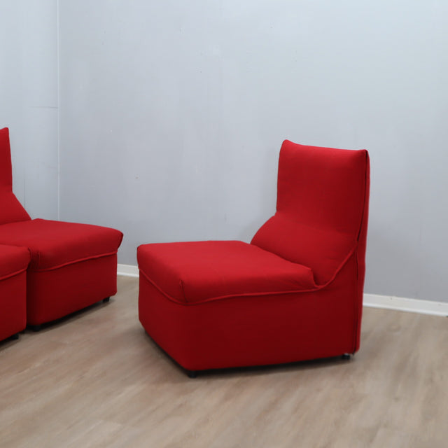 Set 4 red 1970s Baia modular chairs by Citterio & Nava. 4 fauteuils modulables Baia Citterio Nava. 4er Set Baia Sessel Citterio Nava 1970.