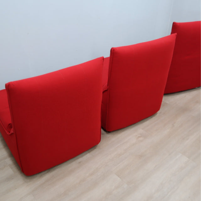 Set 4 red 1970s Baia modular chairs by Citterio & Nava. 4 fauteuils modulables Baia Citterio Nava. 4er Set Baia Sessel Citterio Nava 1970.
