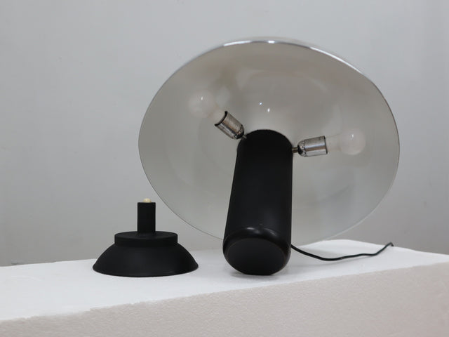 Italian 1970s Lumenform Circa table lamp mushroom design, vintage chrome rotating shade with top button, Lampe Champignon, Modernariato, Tisc hleuchte