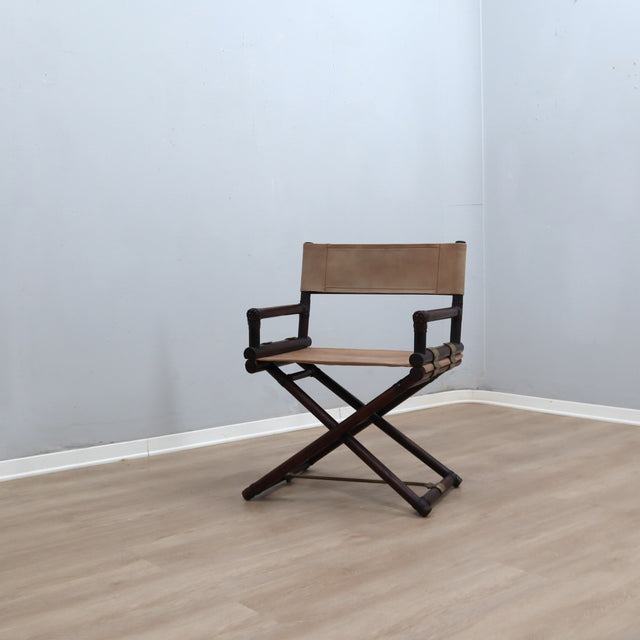 1950s McGuire bamboo and leather director's chair. Chaise metteur en scène McGuire bambou cuir 1950. McGuire Regiestuhl Bambus Leder 1950er.