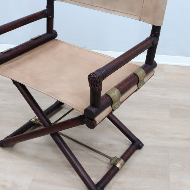1950s McGuire bamboo and leather director's chair. Chaise metteur en scène McGuire bambou cuir 1950. McGuire Regiestuhl Bambus Leder 1950er.