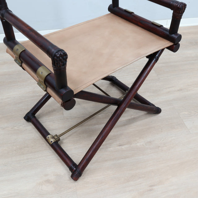 1950s McGuire bamboo and leather director's chair. Chaise metteur en scène McGuire bambou cuir 1950. McGuire Regiestuhl Bambus Leder 1950er.