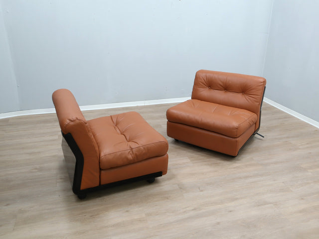 Amanta leather armchairs Cognac-Leder restauriert fauteuils vintage  Mario Bellini C&B Italia 1960s