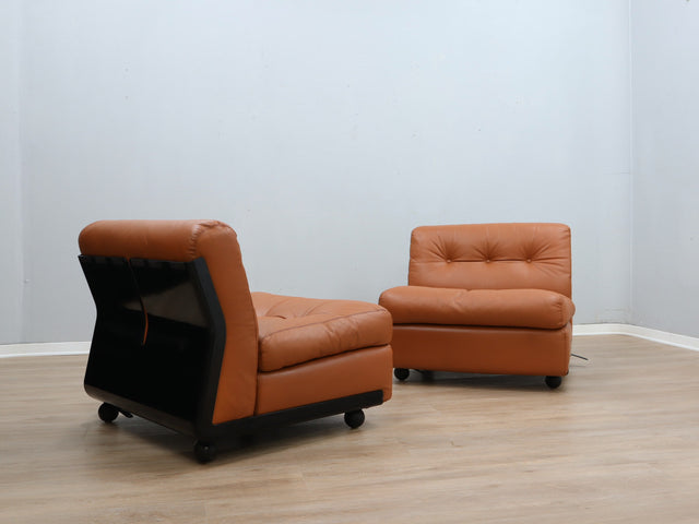 Amanta leather armchairs Cognac-Leder restauriert fauteuils vintage  Mario Bellini C&B Italia 1960s