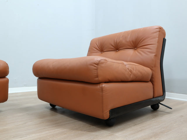 Amanta leather armchairs Cognac-Leder restauriert fauteuils vintage  Mario Bellini C&B Italia 1960s