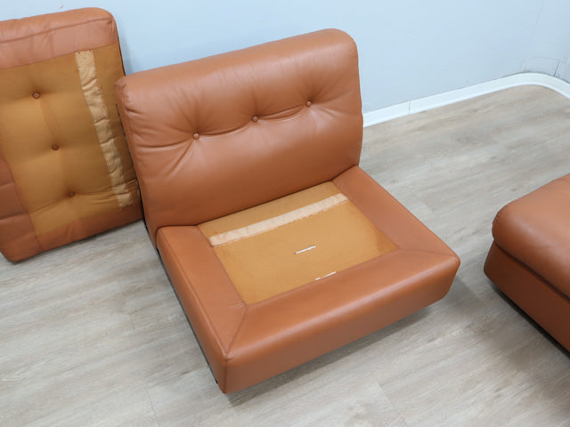Amanta leather armchairs Cognac-Leder restauriert fauteuils vintage  Mario Bellini C&B Italia 1960s