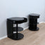 Pair of 1980s black lacquered nightstands with rotational ABS drawers. Nachttische Schwarz, mesitas negras, chevets noirs, comodini neri Takahama