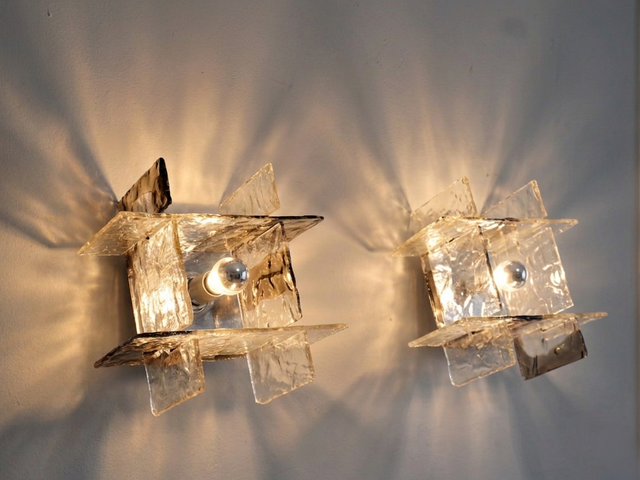 Pair of 1960s Carlo Nason Murano Glass Sconces Wandleuchten, Apliques cristal Murano