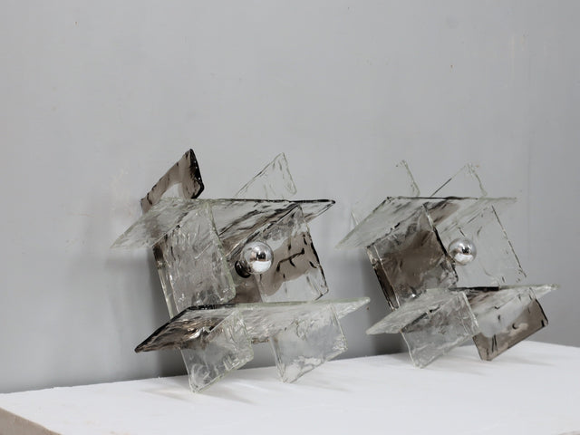 Pair of 1960s Carlo Nason Murano Glass Sconces Wandleuchten, Apliques cristal Murano