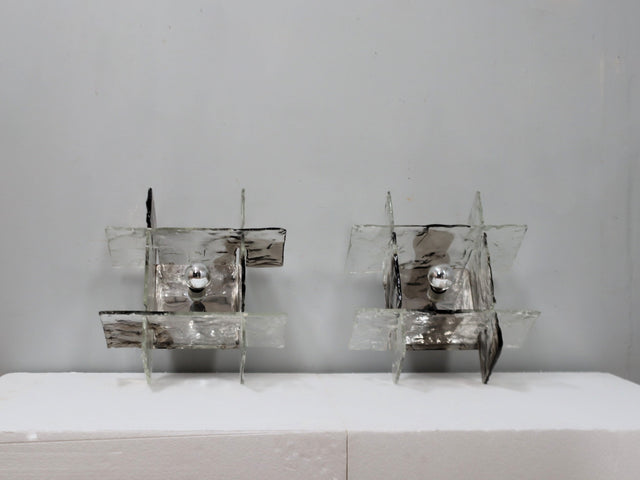 Pair of 1960s Carlo Nason Murano Glass Sconces Wandleuchten, Apliques cristal Murano