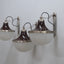 Set of 3 1960s Sergio Mazza "Pi" wall sconces for Artemide with brown lacquered caps and acid-etched glass. Appliques Sergio Mazza Artemide.   